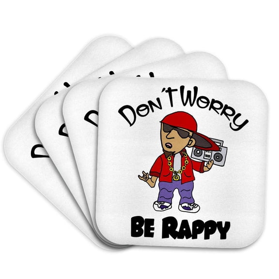 3drose, Funny Cool Rapper Listening to Rap Music Cartoon, Set of 4 Coasters - Soft