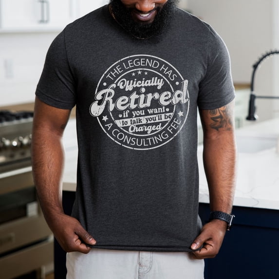 Funny Cool Retired Shirt, Retirement Party T-shirt, The Legend Has Retired You Will Be Charged A Fee Shirt, Retirement Gift for Coworker (Colors:Dark Grey Heather; Sizes:3XL;)
