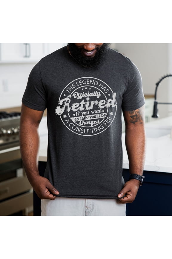 Funny Cool Retired Shirt, Retirement Party T-shirt, The Legend Has Retired You Will Be Charged A Fee Shirt, Retirement Gift for Coworker (Colors:Dark Grey Heather; Sizes:XL;)
