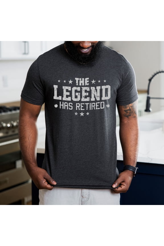 Funny Cool Retired Shirt, Retirement Party T-shirt, The Legend Has Retired T-shirt, Fishing Retired Shirt, Retirement Gift for Coworker (Colors:Dark Grey Heather; Sizes:L;)