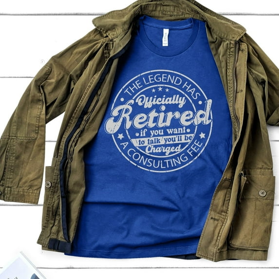 Funny Cool Retired Shirt, Retirement Party T-shirt, The Legend Has Retired You Will Be Charged A Fee Shirt, Retirement Gift for Coworker (Colors:Heather True Royal; Sizes:M;)