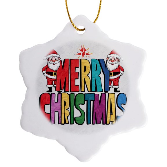 3drose, Funny Cool Santa Claus and Bold Merry Christmas Text Abstract, 3 inch Snowflake Porcelain Ornament