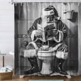 thumbnail image 1 of Funny Cool Santa Claus Shower Curtain, Funcy Father Christmas Reading Newspaper on Toilet Shower Curtains Set, Black and White Bath Curtains, Farmhouse Mens Bathroom Curtain with Hooks 70X84in, 1 of 6