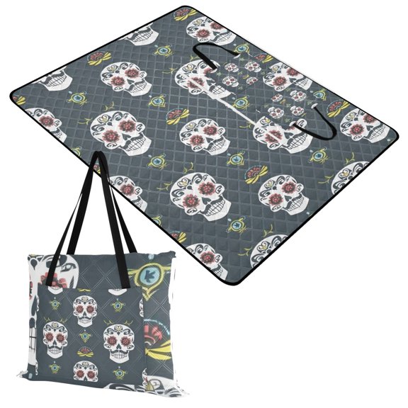 Funny Cool Skull Extra Large Picnic Beach Blanket Waterproof Sand Proof Portable Outdoor Mat 60x80