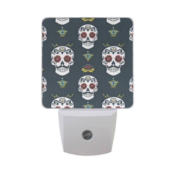 Funny Cool Skull Night Light 2 Pack LED Nightlight Plug into Wall Dusk to Dawn Sensor Soft White