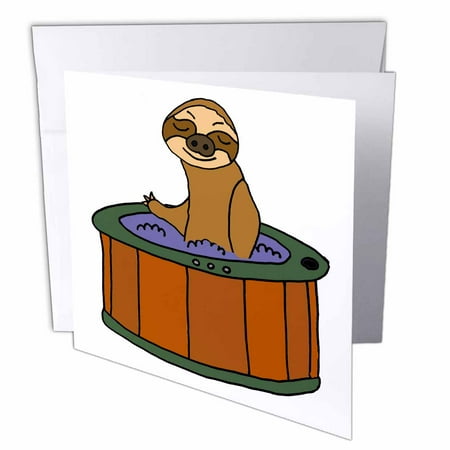 3dRose, Funny Cool Sloth Soaking in Hot tub Cartoon, 1 Greeting Card with envelope