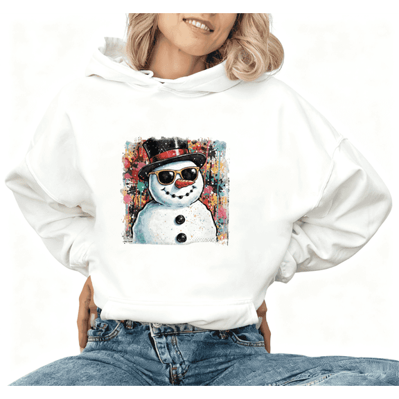 Funny Cool Snowman Graphic Sweatshirt Sunglasses Print Hoodie White S-2XL Tops