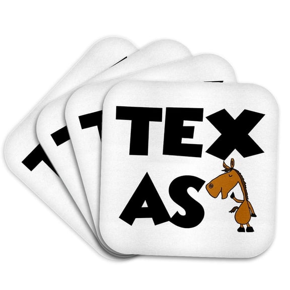 3drose, Funny Cool State of Texas Wrap Around Text with Bay Horse, Set of 4 Coasters - Soft