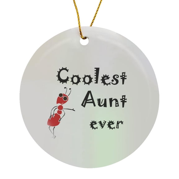 3drose, Funny Coolest Aunt Ever with Ant Cartoon, Circle Porcelain Ornament