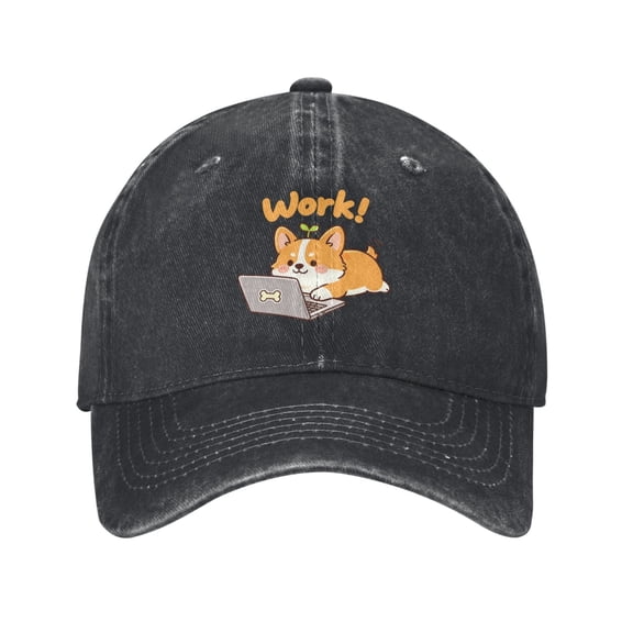 Funny Corgi Dog Baseball Cap Denim Adjustable,Cute Working Dog Corgi Hat Gifts for Corgi Lovers Women Men