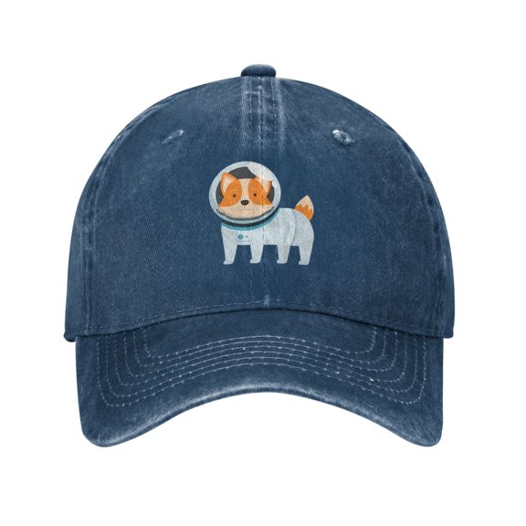 Funny Corgi Dog Baseball Cap Golf Dad Hat Adjustable Washed Denim Trucker Hats Unconstructed Snapback Cap for Men Women Unisex Adult,Navy