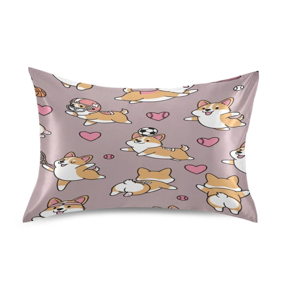 Funny Corgi Dog King Size Satin Pillowcase 40''x20'' Double-Sided Print Soft Wrinkle Resistant