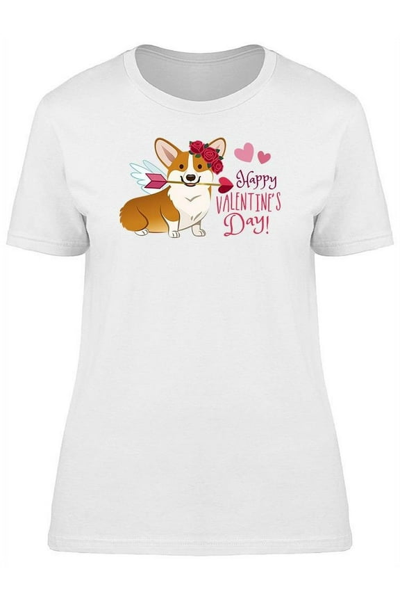 Funny Corgi Dog Valentine T-Shirt Women -Image by Shutterstock, Female Large