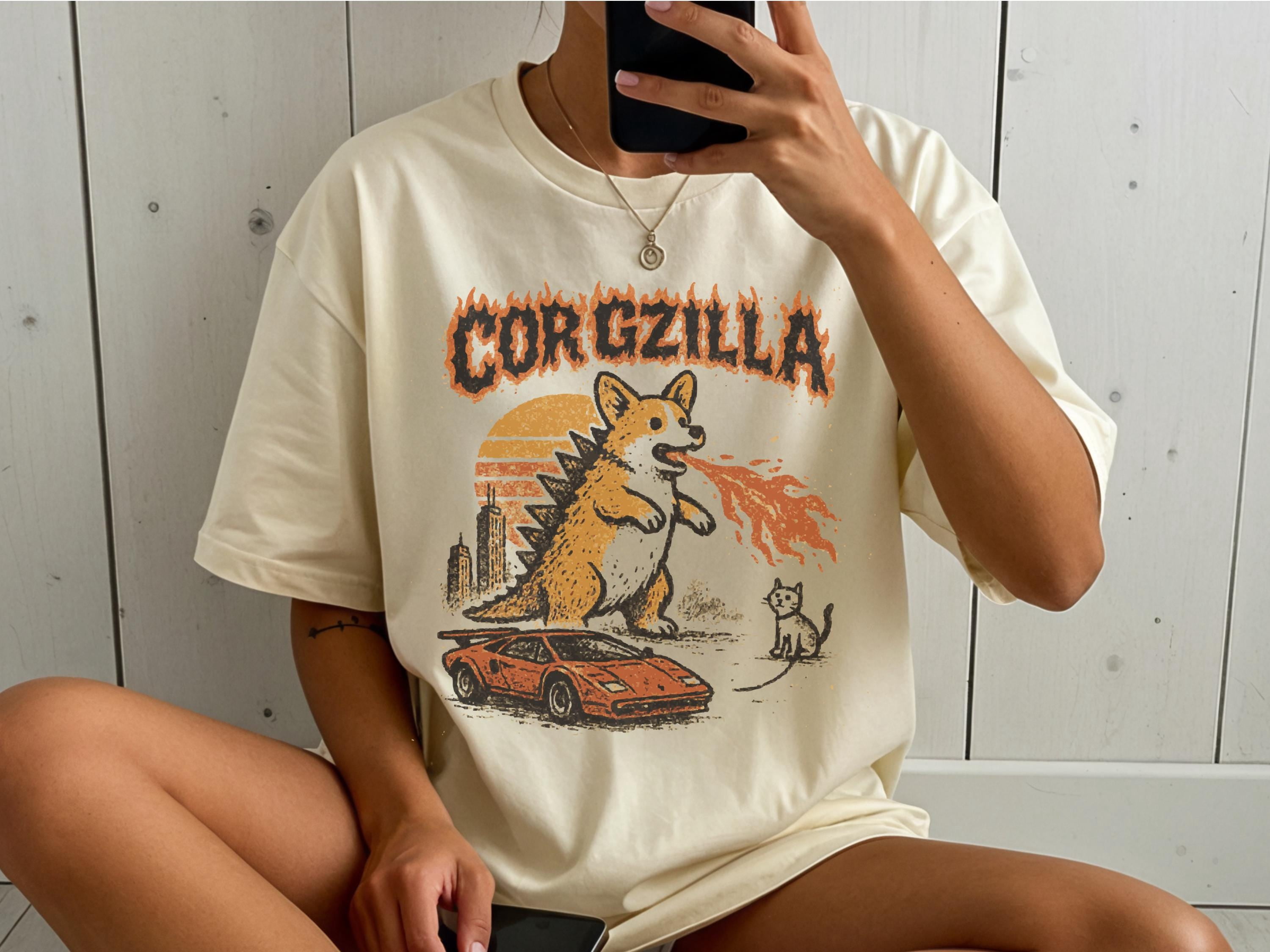 Funny Corgi Godzilla T-Shirt - Vintage Cartoon Design for Dog Lovers ...