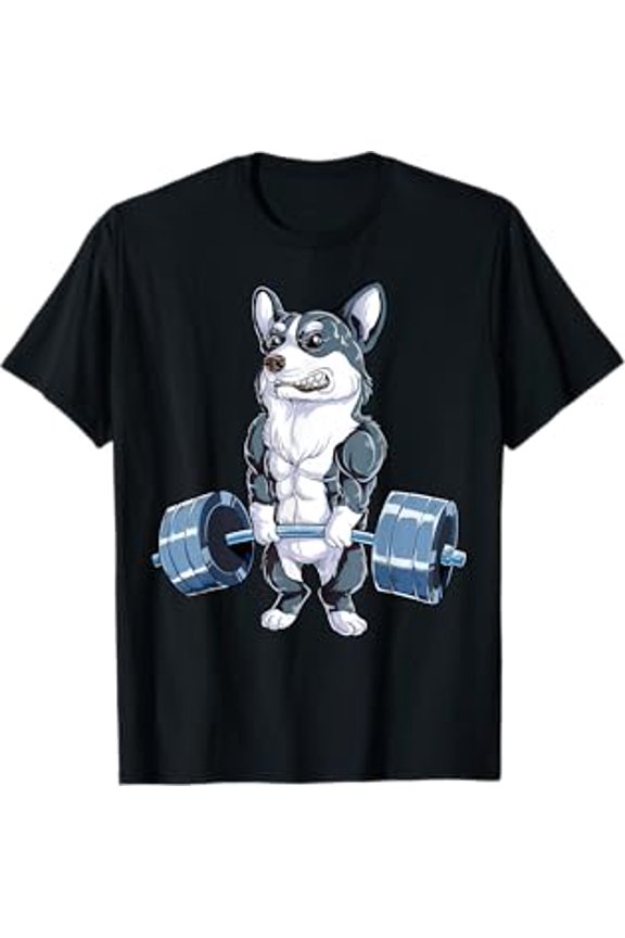 Funny Corgi Weightlifting Cartoon T-Shirt for Fitness Enthusiasts and Gym Lovers