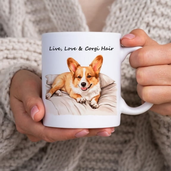 Funny Corgi hair coffee mug with 'L, Love, Dog Hair' double-sided dog lovers!.