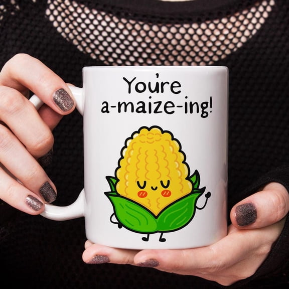 Funny Corn Pun Mug, You're AMaizeIng Coffee Cup, Cute KawaI1I Gift for F11RIENDS, Quirky Tea Mug, Foodie Gift, Unique Office Mug