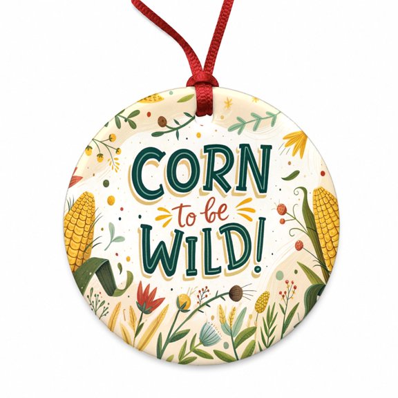 Funny Corn To Be Wild Christmas Tree Holiday Round Ceramic Ornament