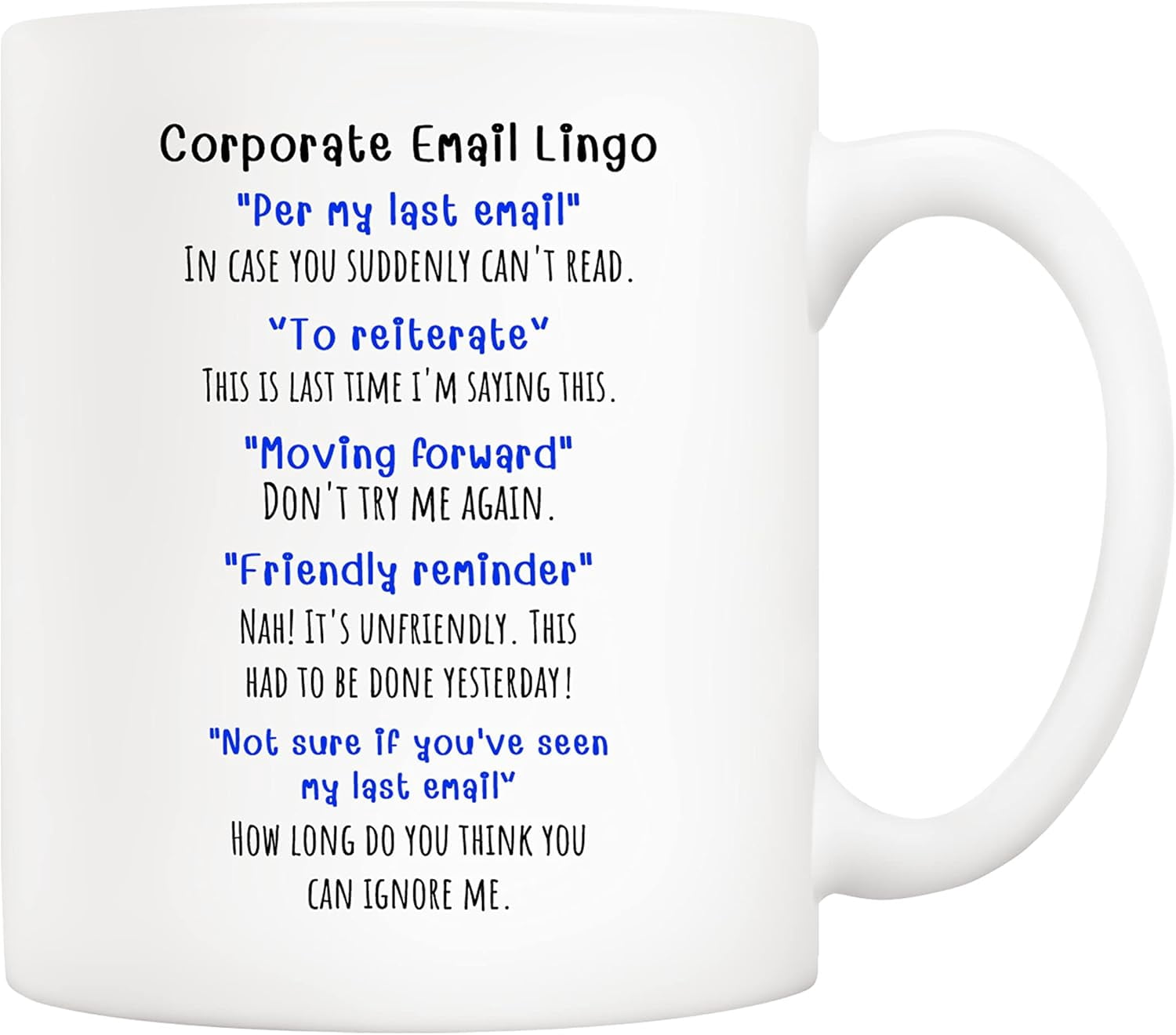 Funny Corporate Email Lingo Coffee Mug 11 Oz, Best Office Gag Gifts for ...