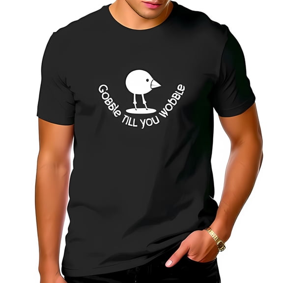 Funny Cotton Short Sleeve T-Shirt - " Gobble 'TIL you Wobble " Humorous Design for Casual Wear