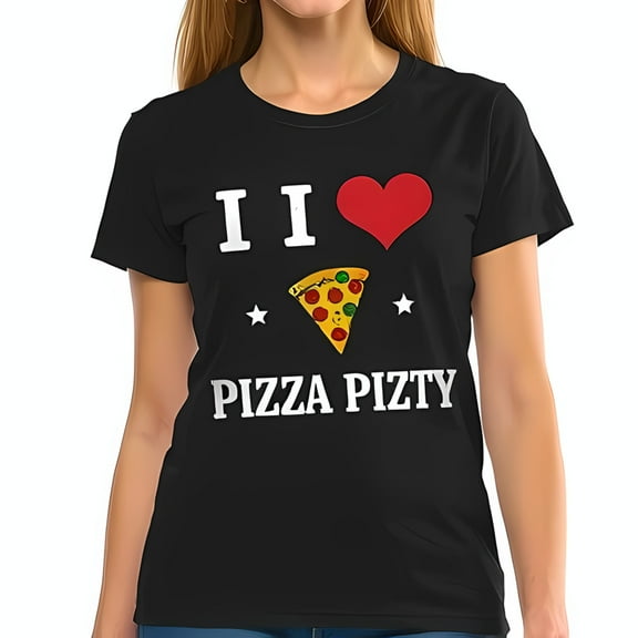 Funny Cotton Short Sleeve T-Shirt with " I I Love Pizza PIZZA PIZTY " Graphic Design - Pizza Lover Tee