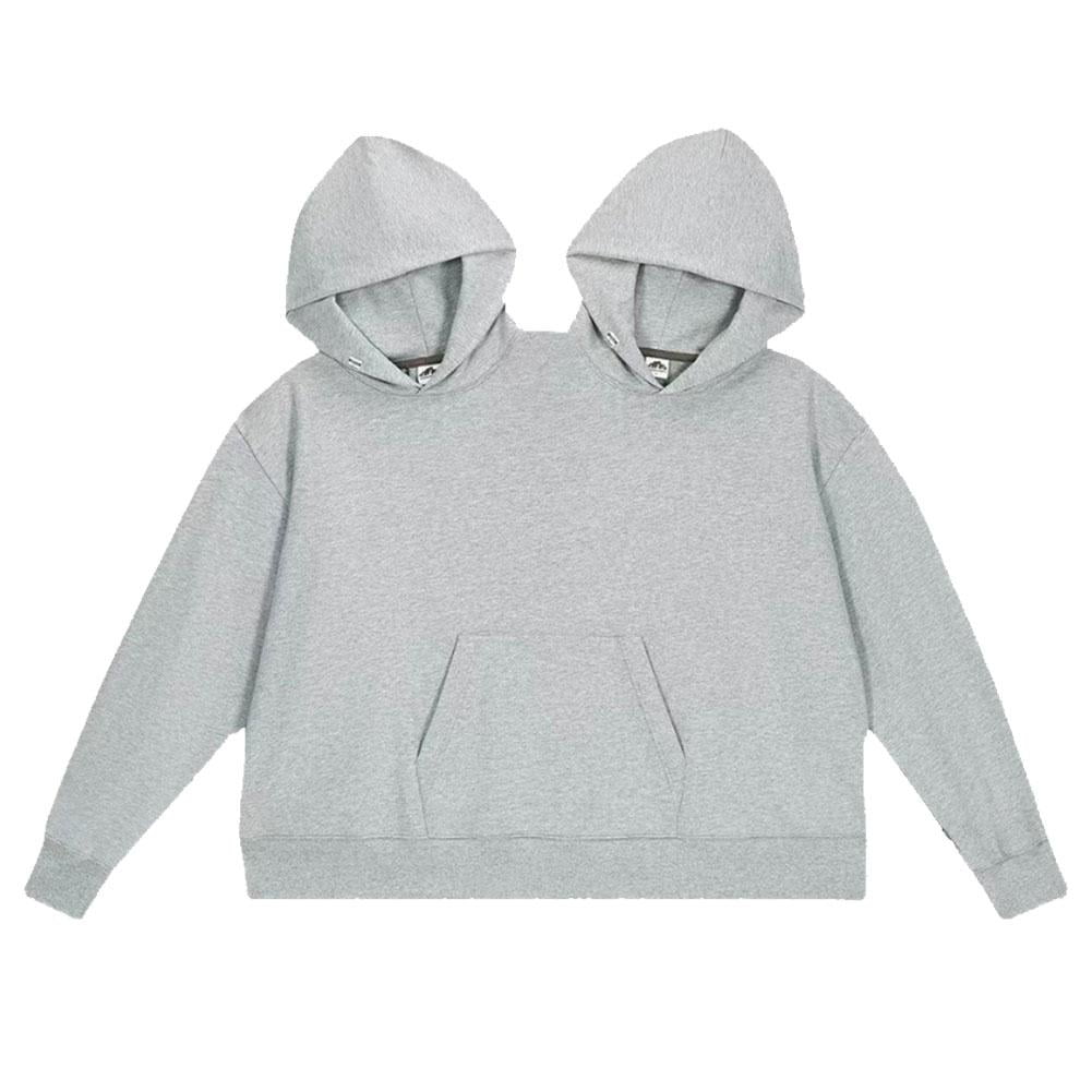 Funny Couple Hooded Sweatshirt, Unisex Casual Long Sleeve Pullover Loose Fit Top For Two People Wearing, Oversized Intimate Hoodie, Grey I2Z6