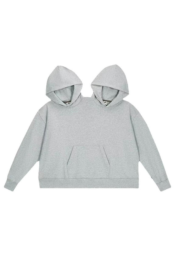 Funny Couple Hooded Sweatshirt, Unisex Casual Long Sleeve Pullover Loose Fit Top For Two People Wearing, Oversized Intimate Hoodie, Grey