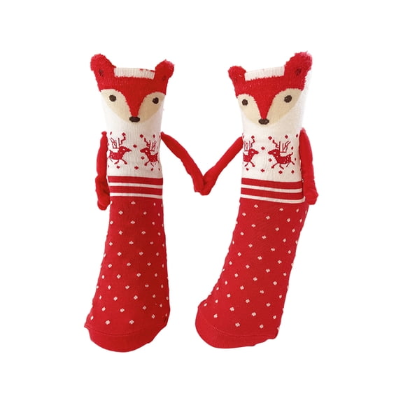 Funny Couple Socks Fuzzy Christmas Magnetic Mid-Calf Stockings for Women & Men - Novelty Xmas Gift for Friend (Red And White Dots)