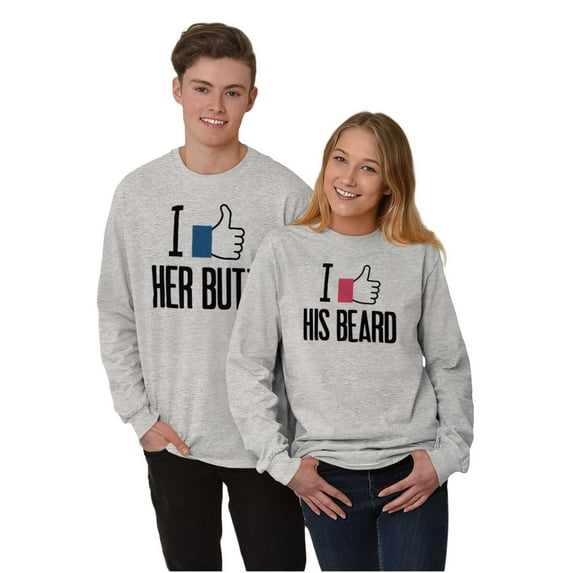 Funny Couples Matching Set Beard Butt Men Big & Tall Long Sleeve Tee Brisco Brands 2X