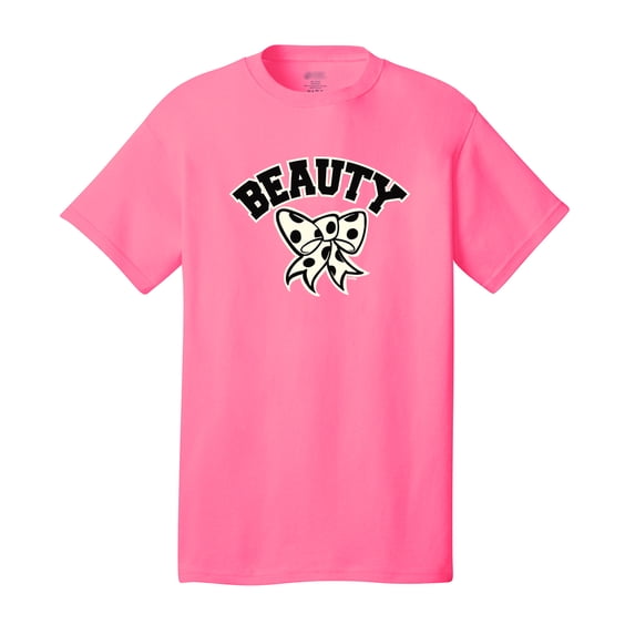 Funny Couples Short Sleeve T-shirt Beauty Bow-Neonpk-XL