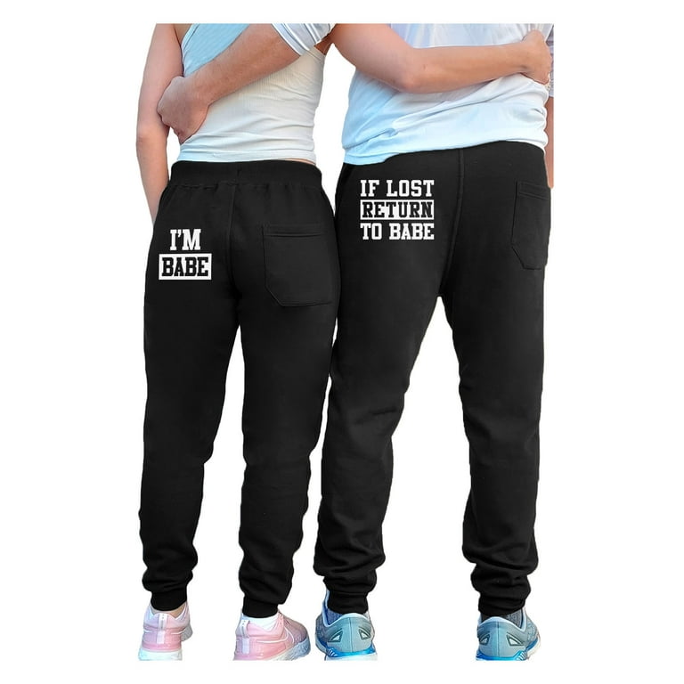 Funny Couples Sweatpants His and Hers Valentines Day Matching Couples  Jogger Set Babe Joggers Black X-Large 