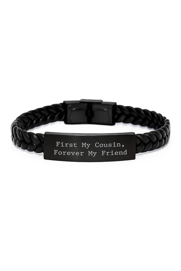 Funny Cousin Gifts from Men, Interlaced Leather Bracelet with 'First My Cousin, Forever My Friend' Quote, Christmas Unique Gifts for Cousin
