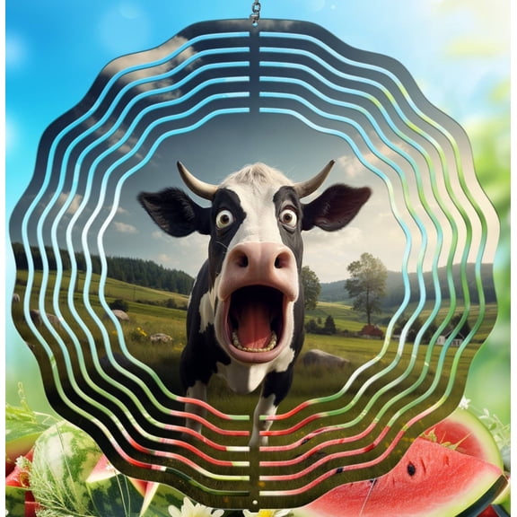 Funny Cow 10-Inch Wind Spinner, Farmhouse Outdoor Garden Dcor