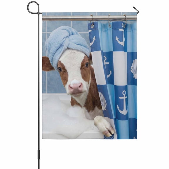 Funny Cow Bathing House Flag 28 x 40 Inches, Shell Anchors Towel Modern Abstract Weather Proof Outdoor Patio Flags Double Sided Small House Decoration for Yard Lawn Outside Home