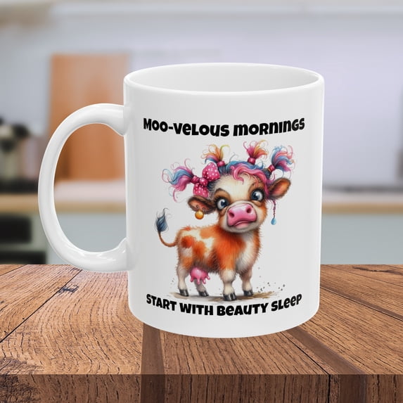 Funny Cow Coffee Mug, Beauty Sleep Mug, Humorous Cow Mug, Cow Lover Gift