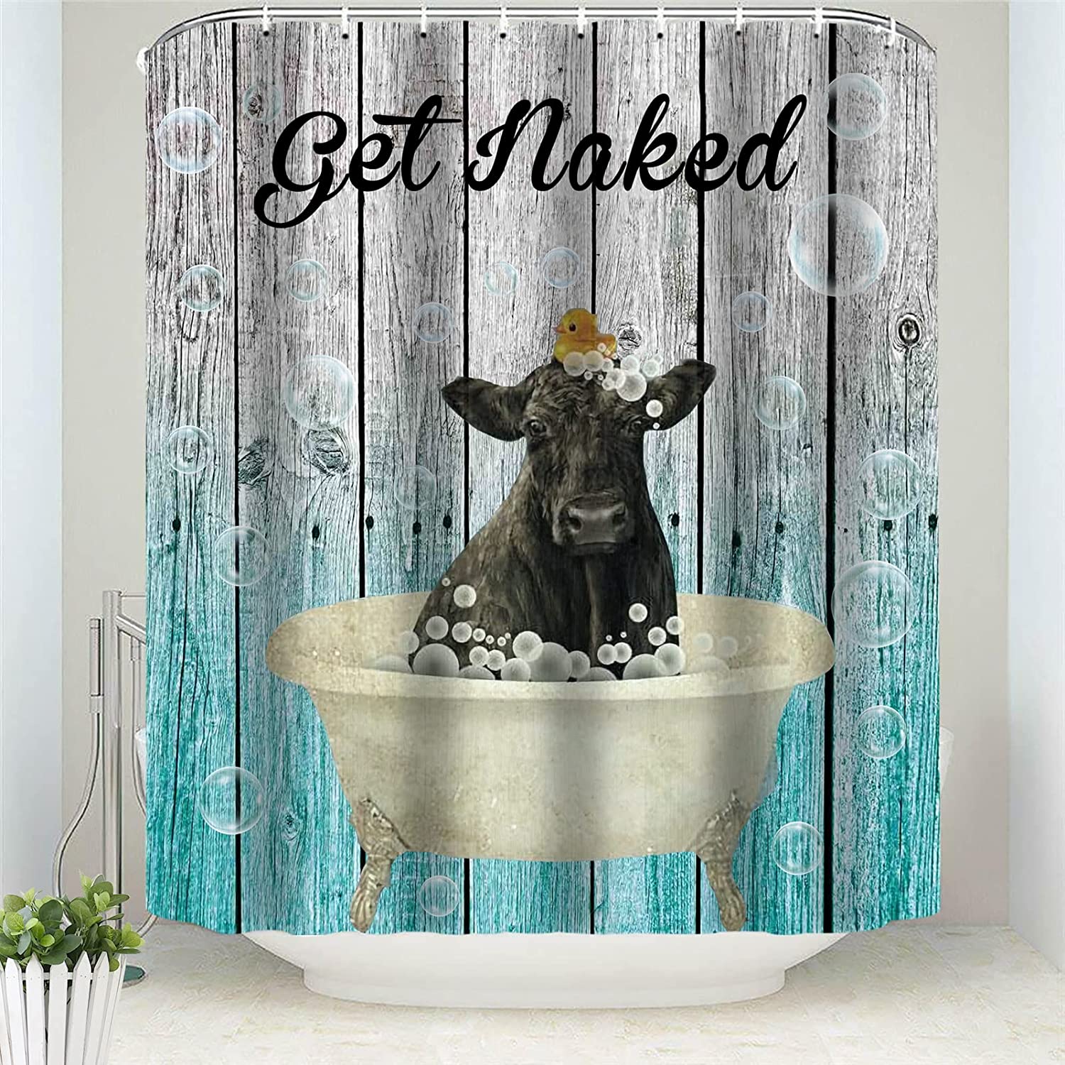 Funny Cow Get Naked Shower Curtain for Bathroom Decor Rustic Wood Panels  Background Shower Curtains Set with 12 Hooks 72x72 inch