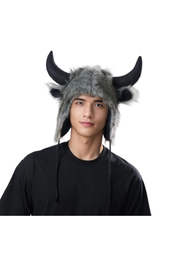 Funny Cow Horn Hat for Halloween Party Winter Earflaps Hat Windproof Coldproof Unisex Headwear For Adult Teens Cosplay