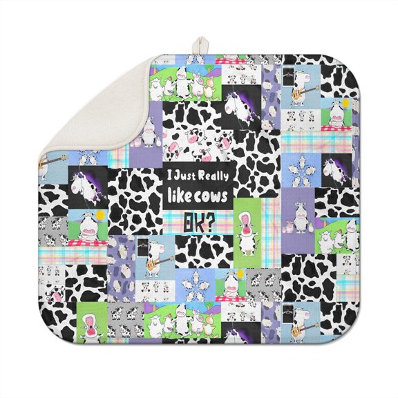 Funny Cow Lovers Kitchen Drying Mat - 3-Layer Thick Absorbent Sink Drying Pad with Highland Cow Pattern, Foldable & Washable