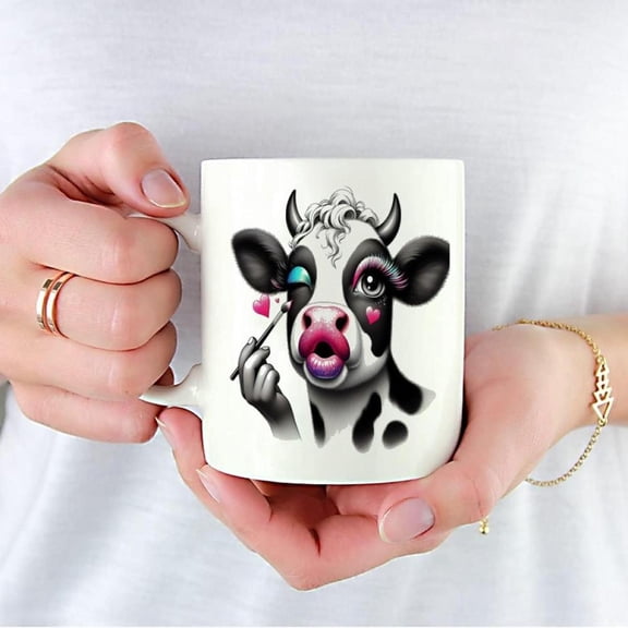 Funny Cow Makeup Mug Cute Farm Animal Coffee Cup with First Aid Needs Design Dishwasher Ceramic Cup Women Teens Teachers Birthday Christmas Valentine