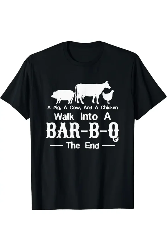 Funny Cow Pig Chicken BBQ Joke Graphic T-Shirt for Grill Master Men Women