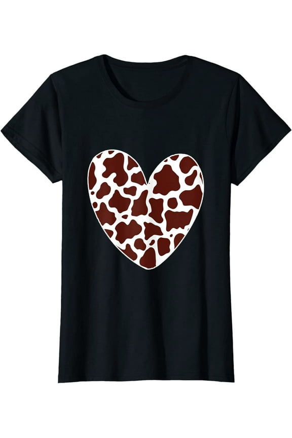 Funny Cow Print Brown & White Heart Cute Heifer Women Girls T-Shirt