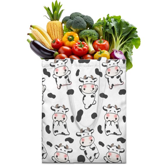 Funny Cow Print Canvas Tote Bag for Women, Durable Eco-Friendly Reusable Shopping Bag with Farmhouse Pattern, Lightweight Foldable Handbag for Beach & School