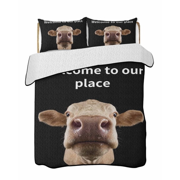 Funny Cow Quilts Bedding Set Full Size Welcome to Our Place Lightweight Quilted Bedspread 3 Piece Bed Quilt with 2 Pillow Shams All Season for Bedroom 68" x 98"