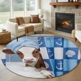 thumbnail image 1 of Funny Cow Round Rug 8ft Washable Circle Rugs Non Slip Cute Art Modern Lovely Animals on Showering Blue Large Area Rug Indoor Floor Carpet for Bedroom Kitchen Living Room Home Office Dining Room, 1 of 8