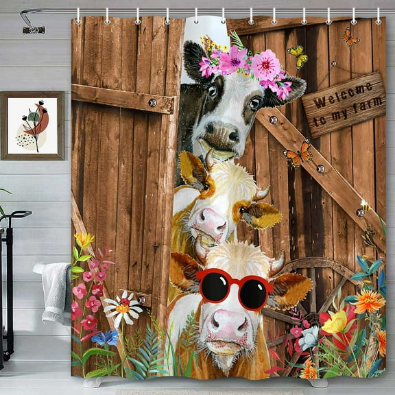 Lacoiime Wood Barn Cute Farm Cow Polyester Shower Curtain, 72" x 72"