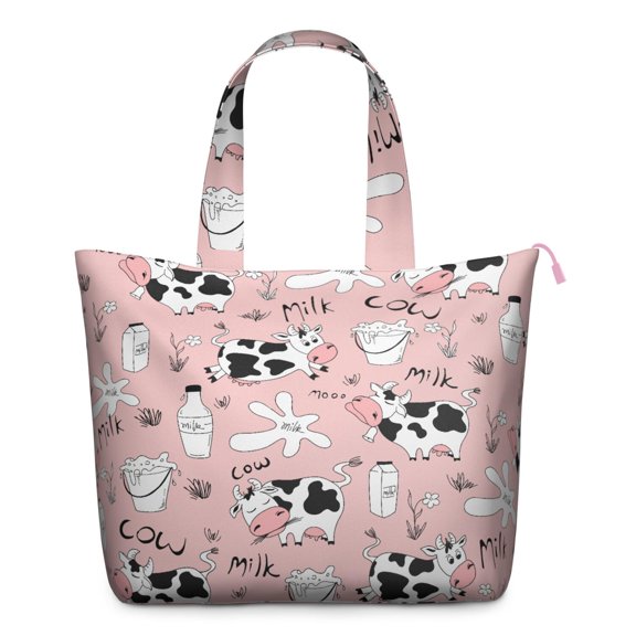 Funny Cow Travel Duffel, Bull Print Pattern Weekender Tote Bag, Highland Cow Design Lightweight Multipurpose Carry-on