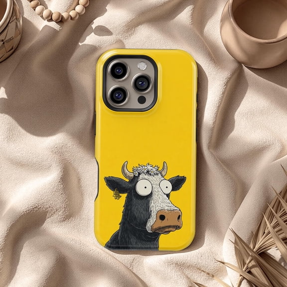 Funny Cow Yellow Tough Case for Apple iPhone, Dual-Layer Polycarbonate TPU Protective Phone Cover