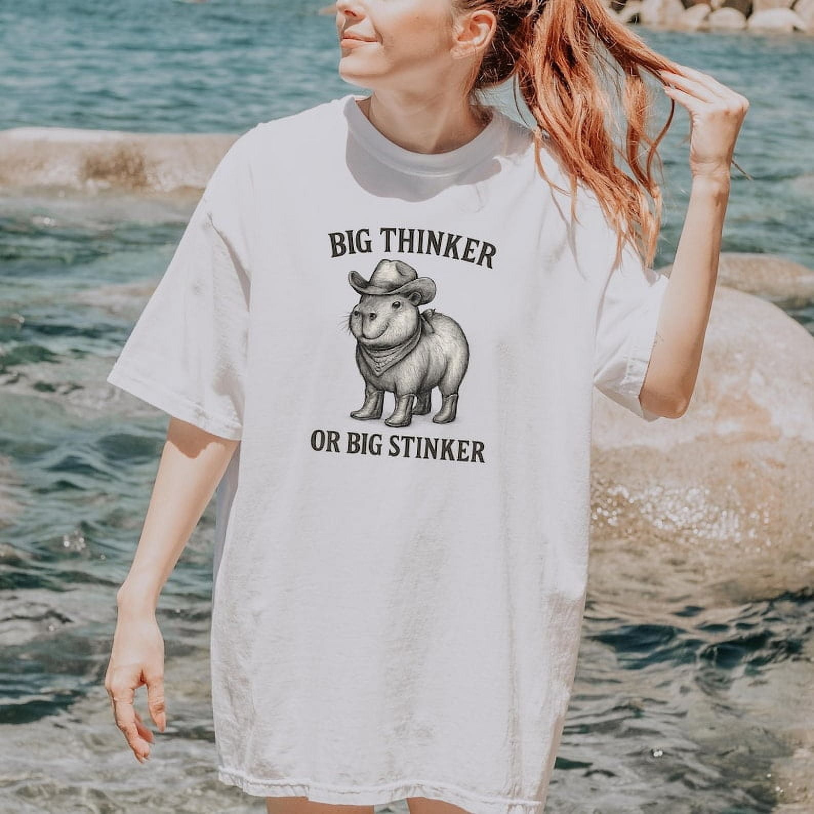 Funny Cowboy Capybara Tee, Big Thinker or Big Stinker Shirt, Western ...