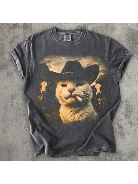 Funny Cowboy Cat T-shirt, Meme Shirts, Cats Lover Gift, Gag Gifts, Unisex Graphic Tee, Ironic Tshirts, Weird Tees
