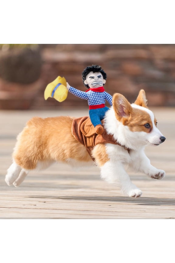 Funny Cowboy Dog Rider Costume Pet Puppy Dog Coat Christmas Clothes Dress Up